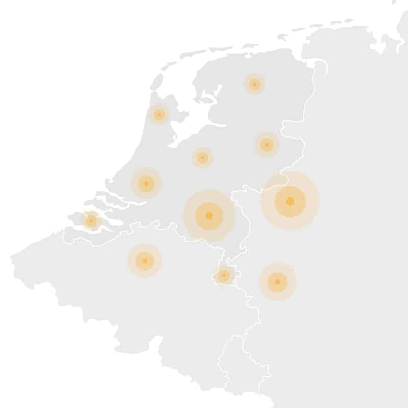 kaart dekking JVB Machinery JVB Machinery - Dekking verkoop, verhuur, lease locaties